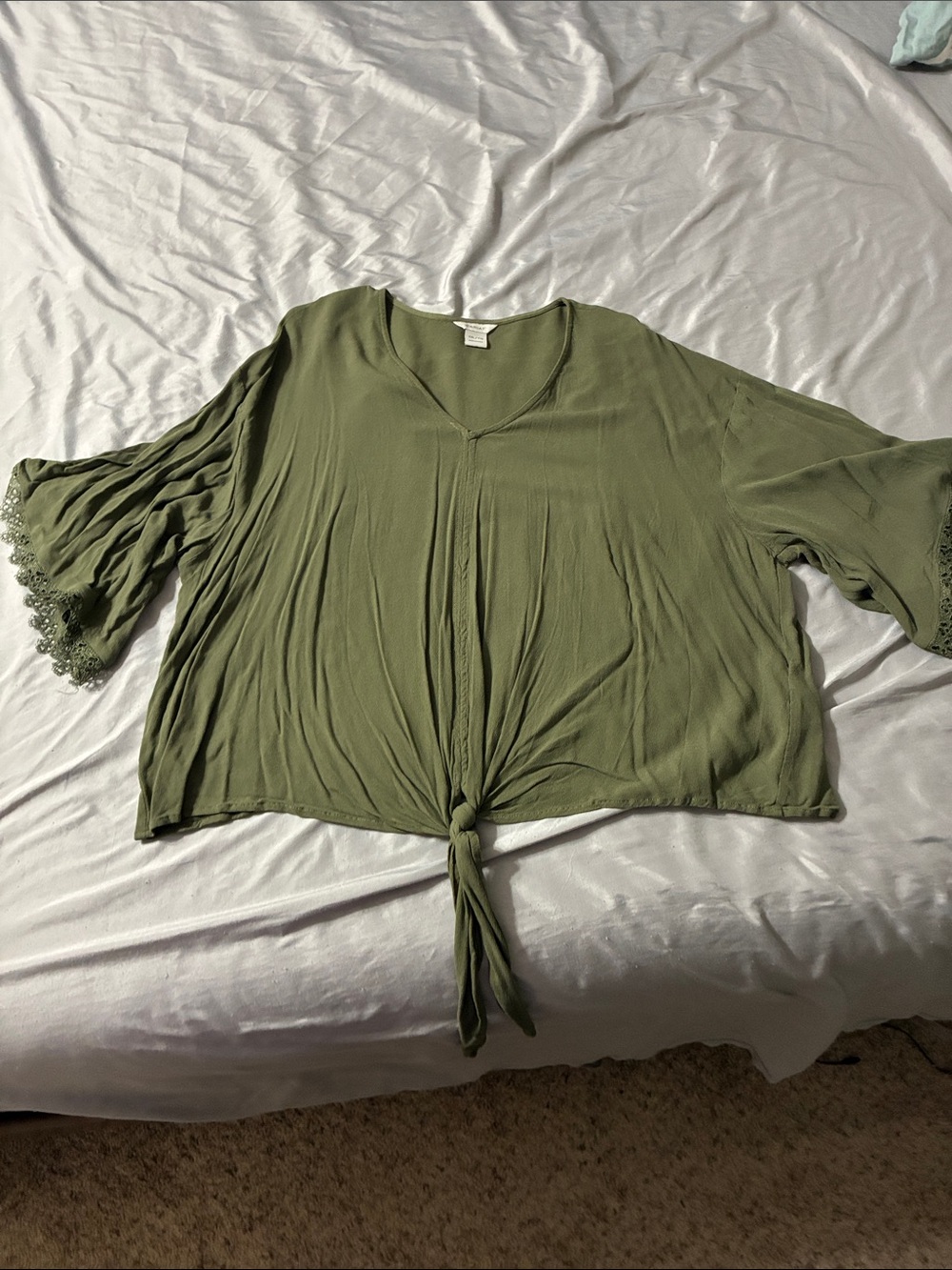Ariat Olive Green Tie-Front Boho Crop Top